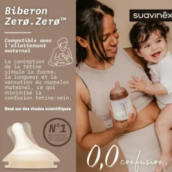 Suavinex Biberon anti-colique Zerø.Zerø - Taille unique Spécial Allaitement - A Light (180 ml)