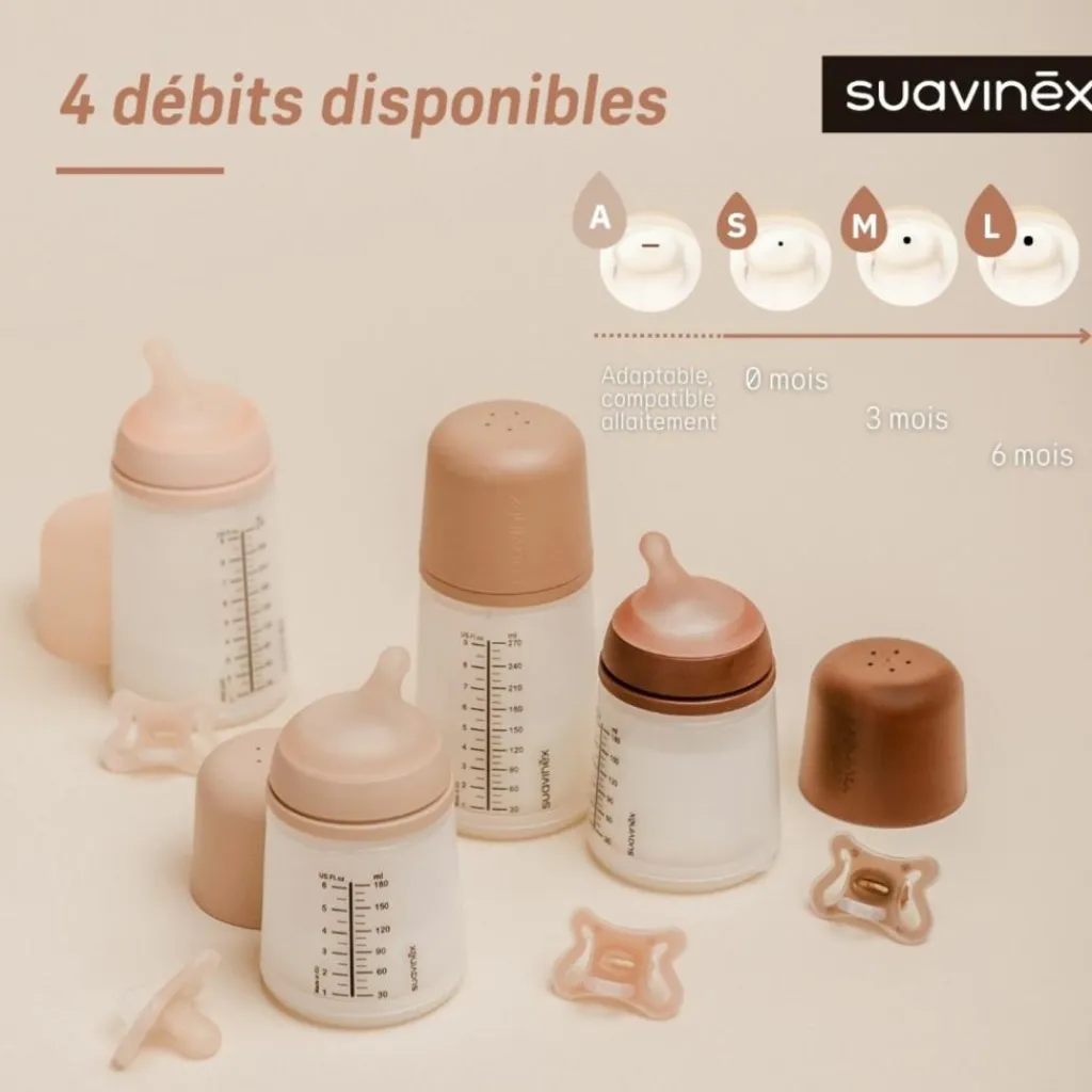 Suavinex Biberon anti-colique Zerø.Zerø - Débit Moyen - M Light (270 ml)