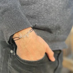 Discount Bracelet cordon coton ciré Prénom argent (personnalisable) Cadeaux Papa
