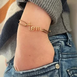 Enfant Padam Padam Bracelet cordon coton ciré Prénom goldfilled jaune (personnalisable)