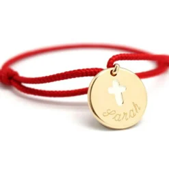 New Bracelet cordon Croix ivoire plaqué or (personnalisable) Bracelet Religieux