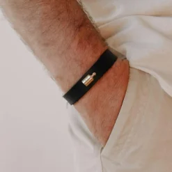 Mon Petit Poids Bracelet en cuir Noir (plaqué or jaune)