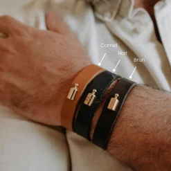 Mon Petit Poids Bracelet en cuir Noir (plaqué or jaune)