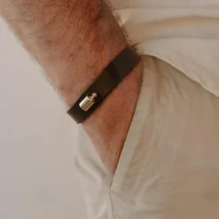 Sale Bracelet en cuir Brun (plaqué or jaune) Cadeaux Papa