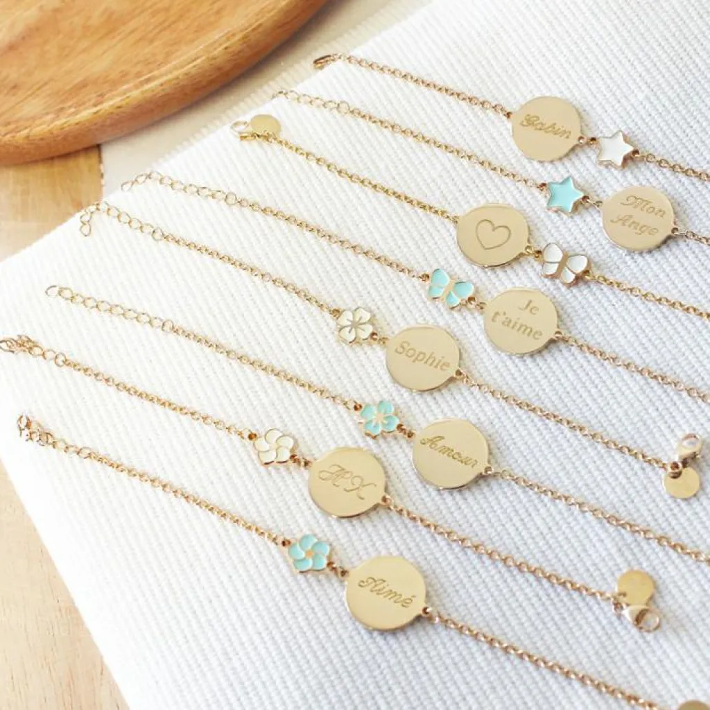 Enfant Petits trésors Bracelet enfant fleur laqué ivoire plaqué or (personnalisable)