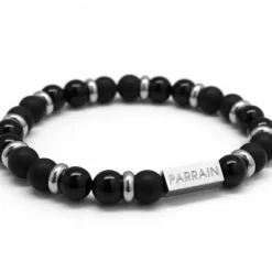 Petits trésors Bracelet homme en perles agate noire (personnalisable)
