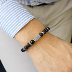 Petits trésors Bracelet homme en perles agate noire (personnalisable)