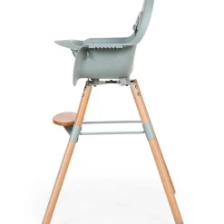 Childhome Chaise haute en bois naturel Evolu 2 menthe + arceau
