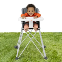 Bright Starts Chaise haute ultra compacte Pop'N Dine Gris - Reconditionné