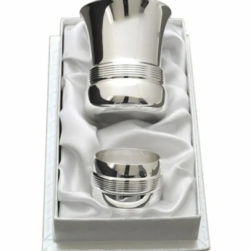 Clearance Coffret timbale et rond de serviette Filets personnalisable (métal argenté) Coffret Orfèvrerie