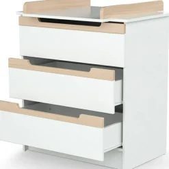 AT4 Commode à langer en bois de hêtre verni Carrousel blanc