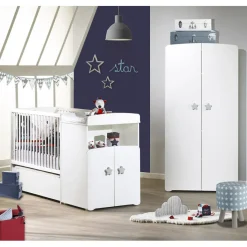 Baby Price Lit bébé combiné évolutif New Basic Boutons étoile gris (60 x 120 cm)