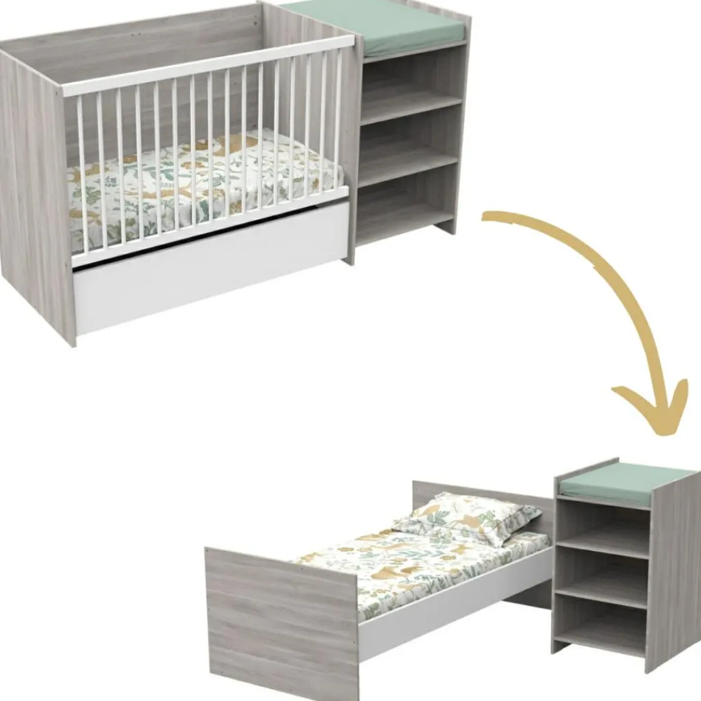 Baby Price Lit combiné évolutif Up chêne Silex (60 x 120 cm)