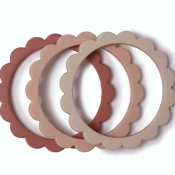 Mushie Lot de 3 bracelets de dentition Flower Rose-Blush-Shifting sand