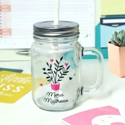 Les Griottes Mug en verre à emporter avec paille Merci Maîtresse