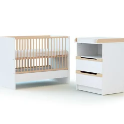 Discount Pack duo lit bébé évolutif et commode à langer en bois de hêtre verni Carrousel blanc Chambre Complète Bébé