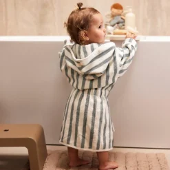 Discount Peignoir en éponge Stripe Sea Green (3-4 ans) Peignoir