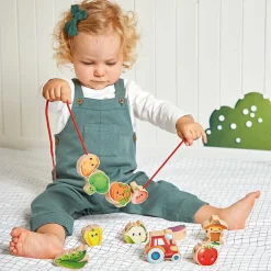 Janod Perles à enfiler en bois Ferme potager (11 pièces)