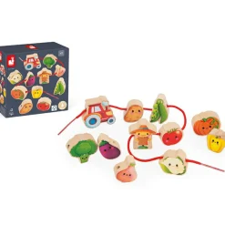 Janod Perles à enfiler en bois Ferme potager (11 pièces)