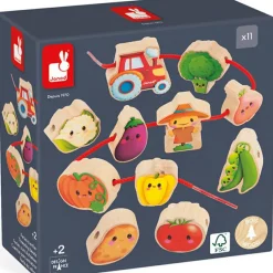 Janod Perles à enfiler en bois Ferme potager (11 pièces)