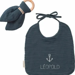 Best Set de naissance Bavoir et anneau de dentition Bleu pétrole (personnalisable) Coffret Cadeau Naissance