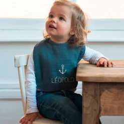 Best Set de naissance Bavoir et anneau de dentition Bleu pétrole (personnalisable) Coffret Cadeau Naissance